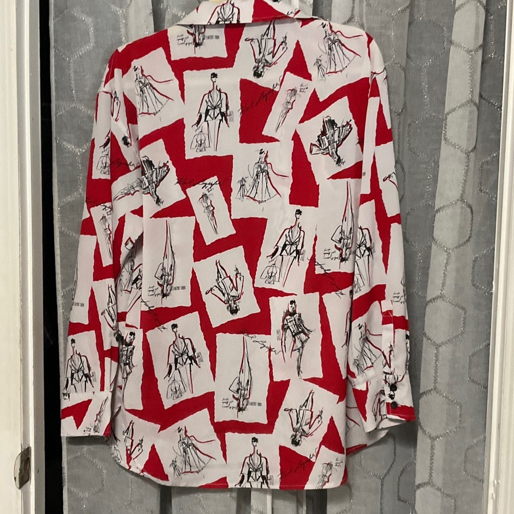Karl Lagerfeld White Shirt with Black Sketches & Red Accents - Picture 3 of 3